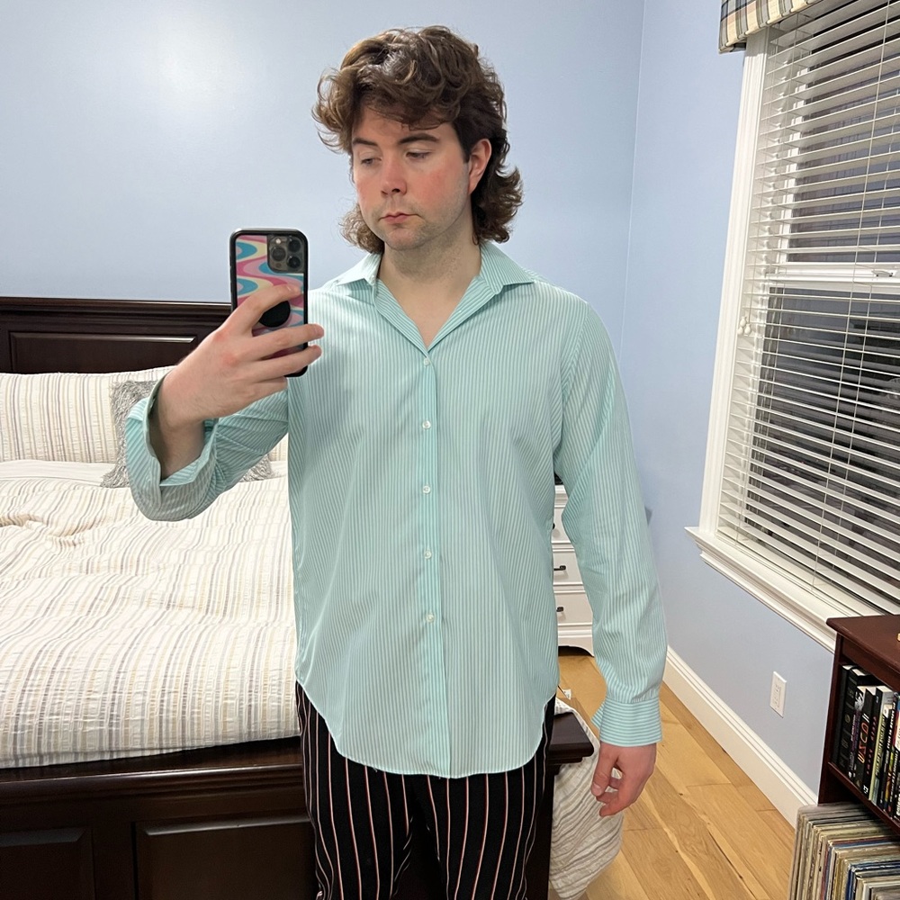 Calvin Klein Men’s Size 34/35 Mint Stripe Long Sleeve Shirt